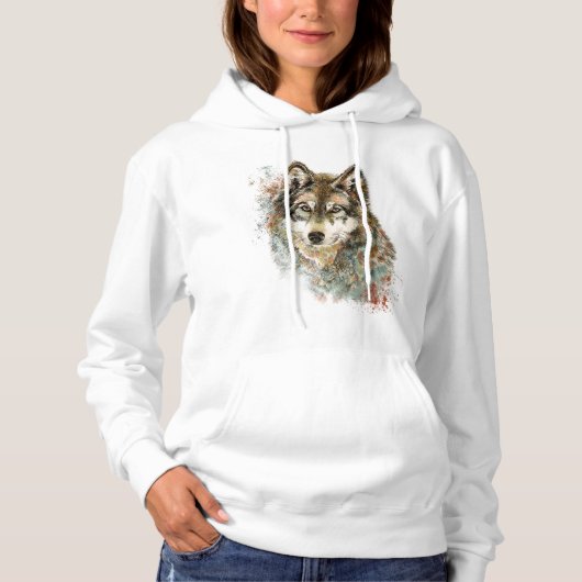 Waterverf Grijze Wolf Natuur in het wild Hoodie (Voorkant)