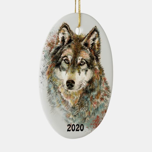 Waterverf Grijze Wolf Natuur in het wild Keramisch Ornament (Rechts)