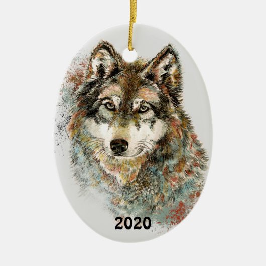 Waterverf Grijze Wolf Natuur in het wild Keramisch Ornament (Voorkant)