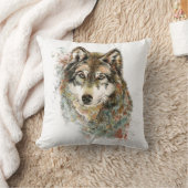 Waterverf Grijze Wolf Natuur in het wild Kussen (Deken)