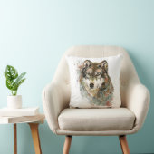 Waterverf Grijze Wolf Natuur in het wild Kussen (Stoel)