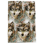 Waterverf Grijze Wolf Natuur in het wild Medium Cadeauzakje (Voorkant)