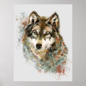 Waterverf Grijze Wolf Natuur in het wild Poster (Voorkant)