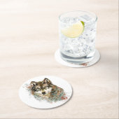 Waterverf Grijze Wolf Natuur in het wild Ronde Kartonnen Onderzetter (Insitu)