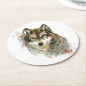 Waterverf Grijze Wolf Natuur in het wild Ronde Kartonnen Onderzetter (Gebogen)