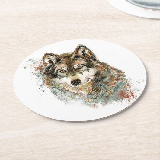 Waterverf Grijze Wolf Natuur in het wild Ronde Kartonnen Onderzetter (Gebogen)