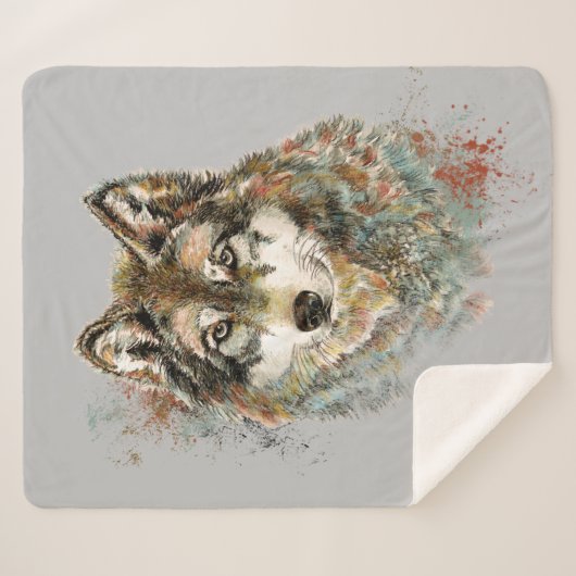 Waterverf Grijze Wolf Natuur in het wild Sherpa Deken (Voorkant (horizontaal))
