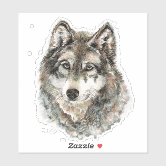 Waterverf Grijze Wolf Natuur in het wild Sticker (Vel)