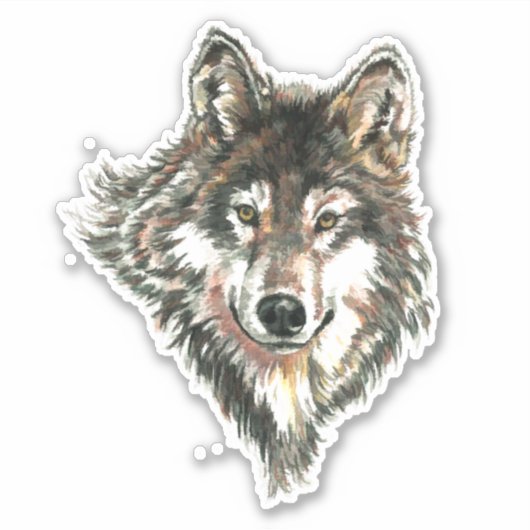 Waterverf Grijze Wolf Natuur in het wild Sticker (Voorkant)