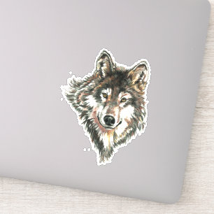 Waterverf Grijze Wolf Natuur in het wild Sticker