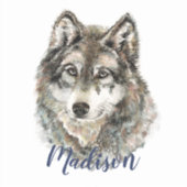 Waterverf Grijze Wolf Natuur in het wild Sticker (Voorkant)