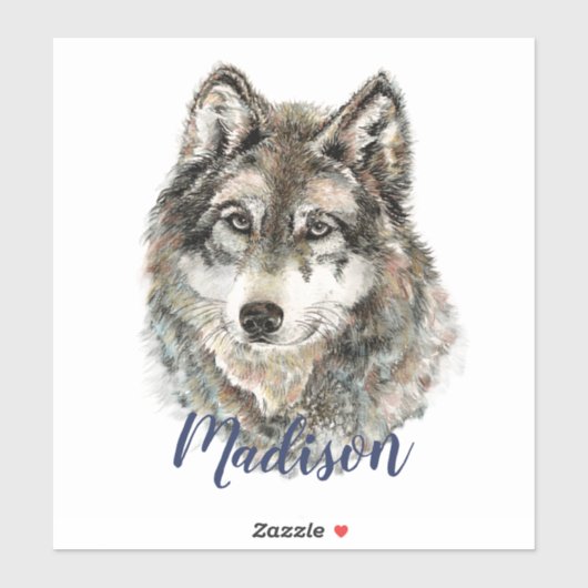 Waterverf Grijze Wolf Natuur in het wild Sticker (Vel)