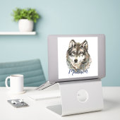 Waterverf Grijze Wolf Natuur in het wild Sticker (Laptop op bureau)