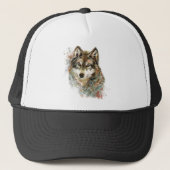Waterverf Grijze Wolf Natuur in het wild Trucker Pet (Voorkant)