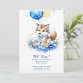 Waterverf Grijze Wolf Pup Baby shower Invitation Kaart (Staand voorkant)