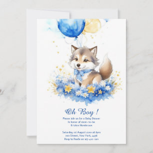 Waterverf Grijze Wolf Pup Baby shower Invitation Kaart