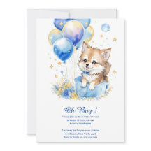 Waterverf Grijze Wolf Pup Baby shower Invitation