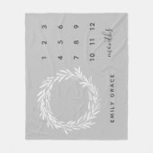Waterverf Grijze Wreath Minimalist Milestone Grote Fleece Deken (Voorkant)