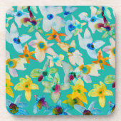 Waterverf grillige blauwe bloemen bier onderzetter (Voorkant)