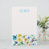 Waterverf grillige blauwe bloemen briefpapier (Staand voorkant)