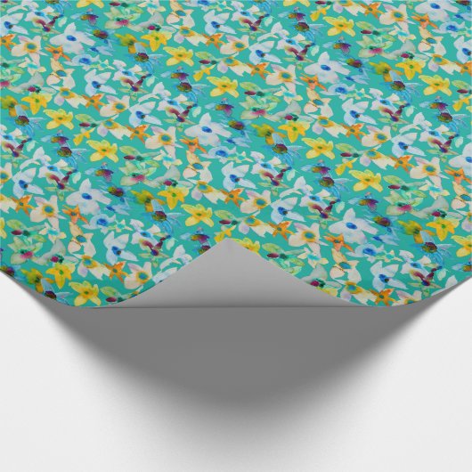 Waterverf grillige blauwe bloemen cadeaupapier (Hoek)
