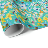 Waterverf grillige blauwe bloemen cadeaupapier (Rol Hoek)