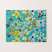 Waterverf grillige blauwe bloemen legpuzzel (Horizontaal)