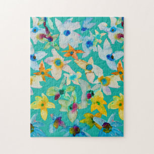 Waterverf grillige blauwe bloemen legpuzzel