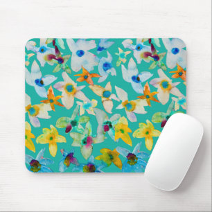 Waterverf grillige blauwe bloemen muismat