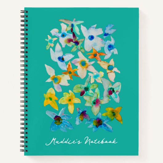 Waterverf grillige blauwe bloemen notitieboek (Voorkant)