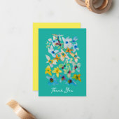 Waterverf grillige blauwe bloemen notitiekaartje (Voorkant / Achterkant in situ)