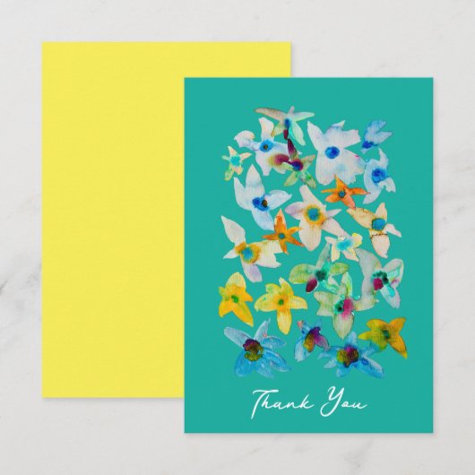 Waterverf grillige blauwe bloemen notitiekaartje (Voorkant / Achterkant)