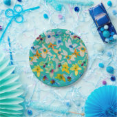 Waterverf grillige blauwe bloemen papieren bordje (Feest)