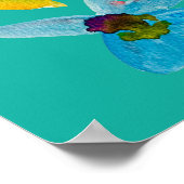 Waterverf grillige blauwe bloemen poster (Hoek)