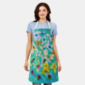 Waterverf grillige blauwe bloemen schort (Gedragen)