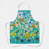 Waterverf grillige blauwe bloemen schort (Voorkant)