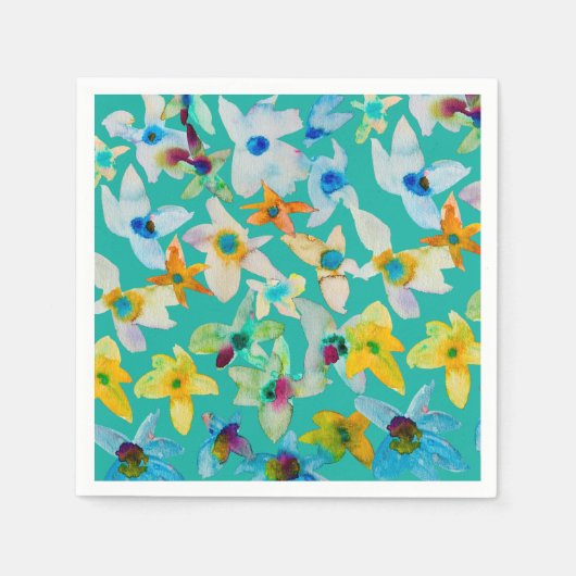 Waterverf grillige blauwe bloemen servet (Voorkant)