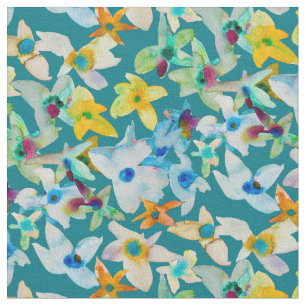 Waterverf grillige blauwe bloemen stof