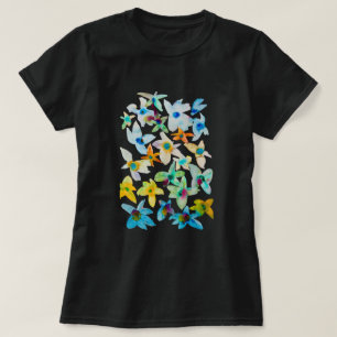Waterverf grillige blauwe bloemen t-shirt