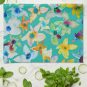 Waterverf grillige blauwe bloemen theedoek (Gevouwen)