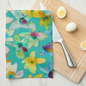 Waterverf grillige blauwe bloemen theedoek (Quarter Fold)