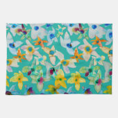 Waterverf grillige blauwe bloemen theedoek (Horizontaal)