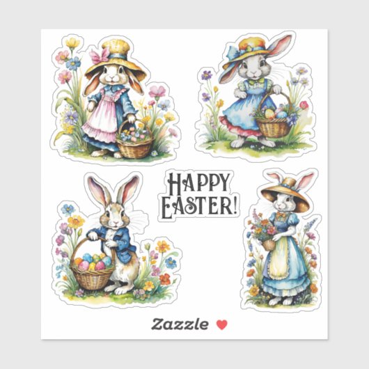  Waterverf grillige bloemenpaashaas Sticker (Vel)