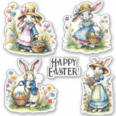  Waterverf grillige bloemenpaashaas Sticker (Voorkant)