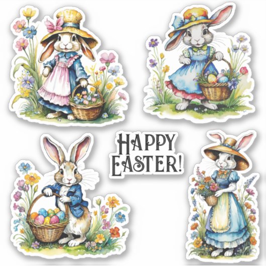  Waterverf grillige bloemenpaashaas Sticker (Voorkant)