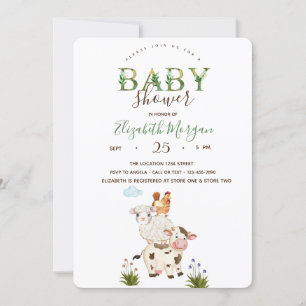 Waterverf grillige boerderijdieren Baby shower Kaart