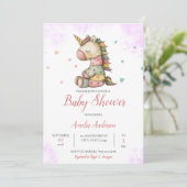 Waterverf grillige eenhoorn pluche Baby shower Kaart (Staand voorkant)