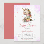 Waterverf grillige eenhoorn pluche Baby shower Kaart (Voorkant / Achterkant)