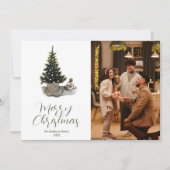 Waterverf grillige fotoboom vrolijk kerstfeest feestdagenkaart (Voorkant)