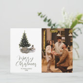 Waterverf grillige fotoboom vrolijk kerstfeest feestdagenkaart (Staand voorkant)